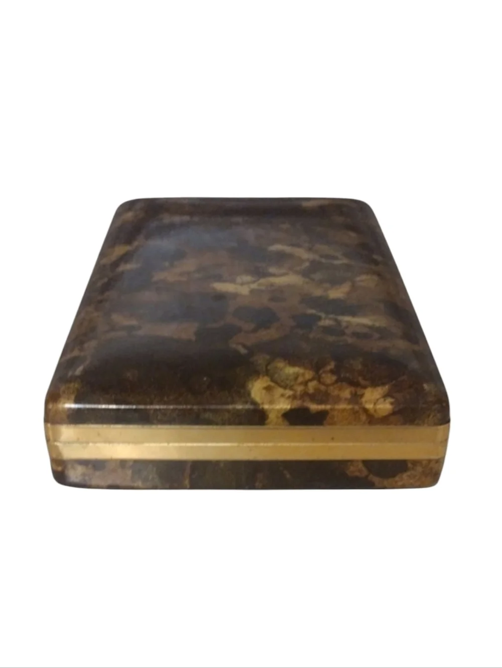 Vtg MELE MOD Gold Black Marbled Effect Vinyl Hard Jewelry Box Case Holder Travel
